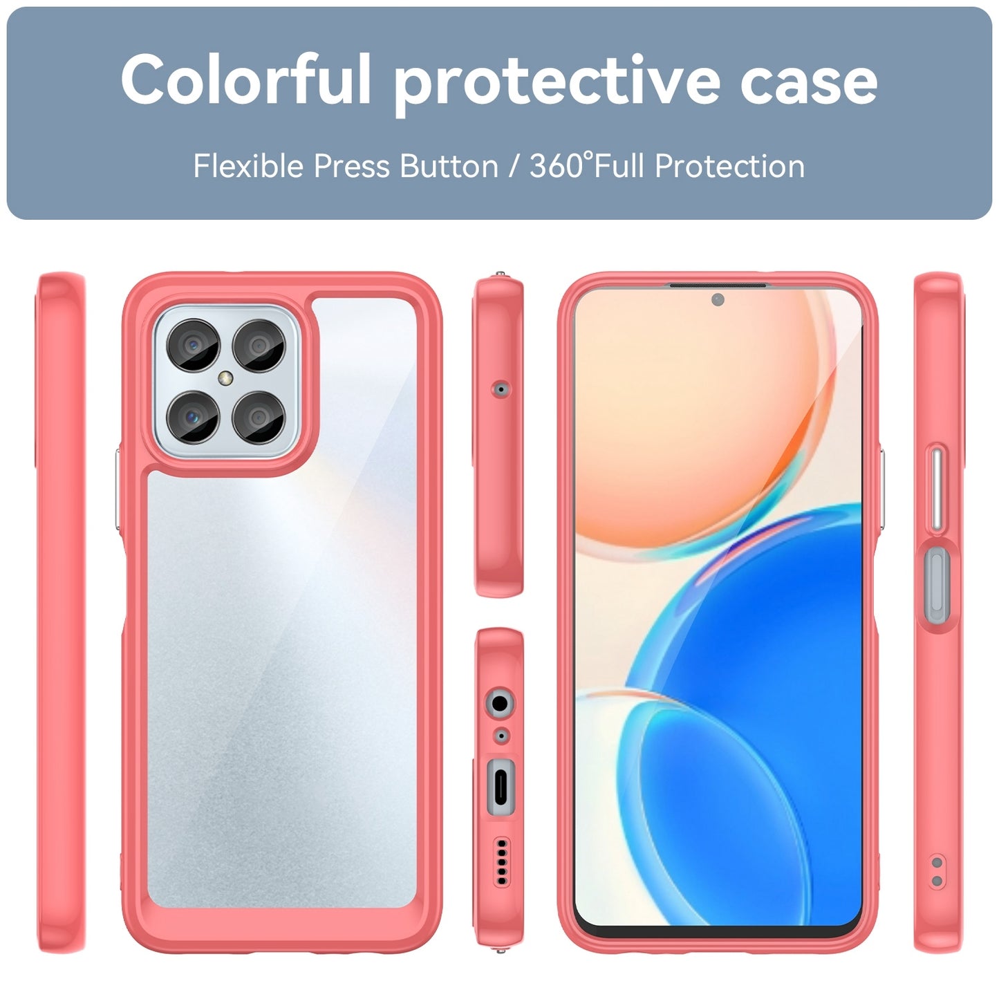 For-Honor-X6-5G-Colorful-Series-Acrylic-Hybrid-TPU-Phone-Case(Red)