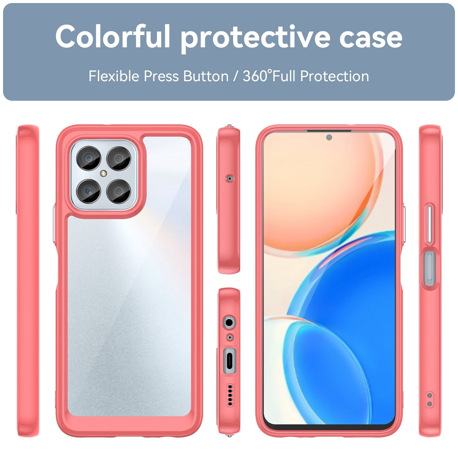 For-Honor-X6-5G-Colorful-Series-Acrylic-Hybrid-TPU-Phone-Case(Red)