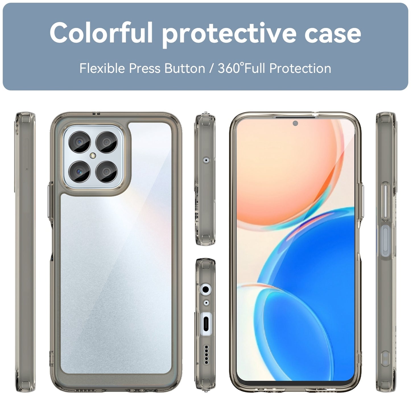For-Honor-X6-5G-Colorful-Series-Acrylic-Hybrid-TPU-Phone-Case(Transparent-Grey)