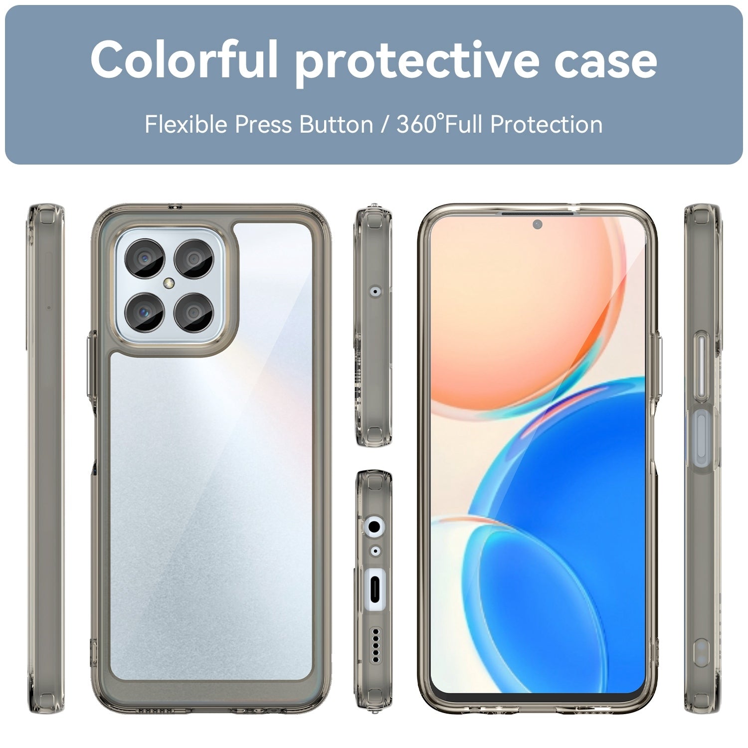 For-Honor-X6-5G-Colorful-Series-Acrylic-Hybrid-TPU-Phone-Case(Transparent-Grey)