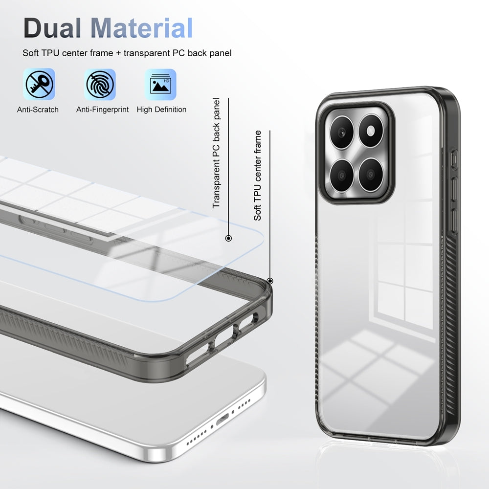 For-Honor-X6a-Anti-slip-Clear-Acrylic-Hybrid-TPU-Phone-Case(Black)