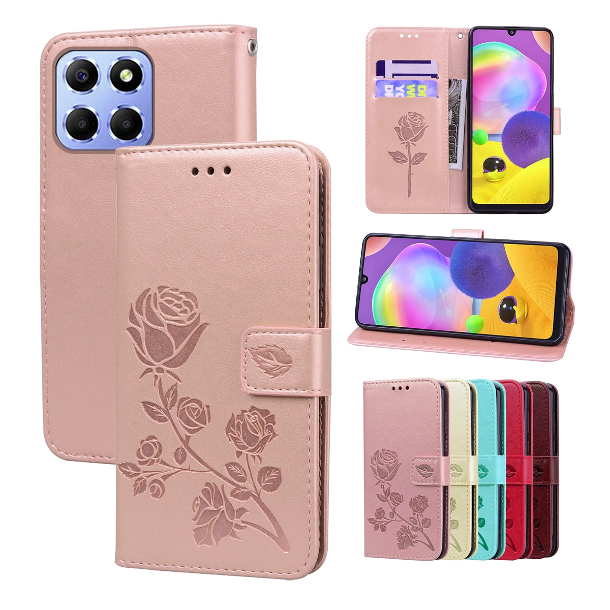 For-Honor-X6a-Rose-Embossed-Flip-PU-Leather-Phone-Case(Rose-Gold)