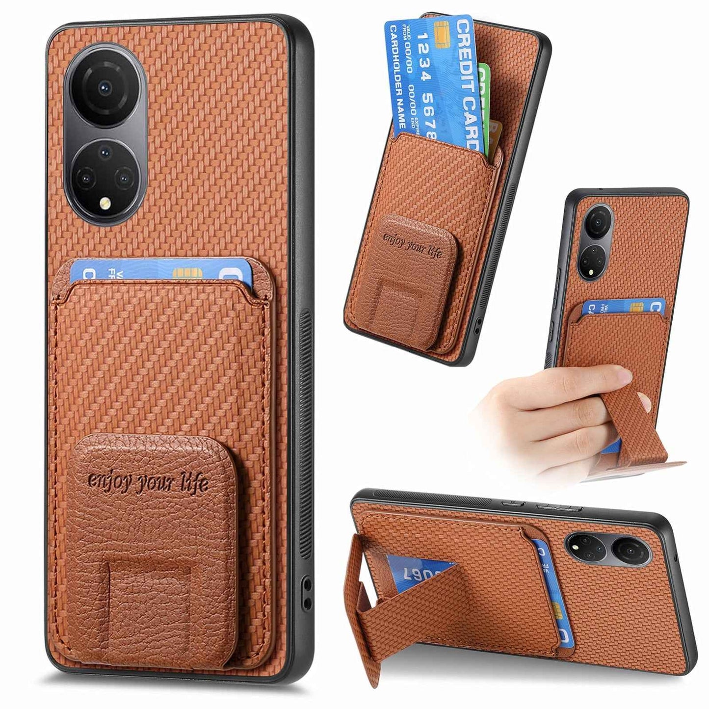 For-Honor-X7-Carbon-Fiber-Card-Bag-Fold-Stand-Phone-Case(Brown)