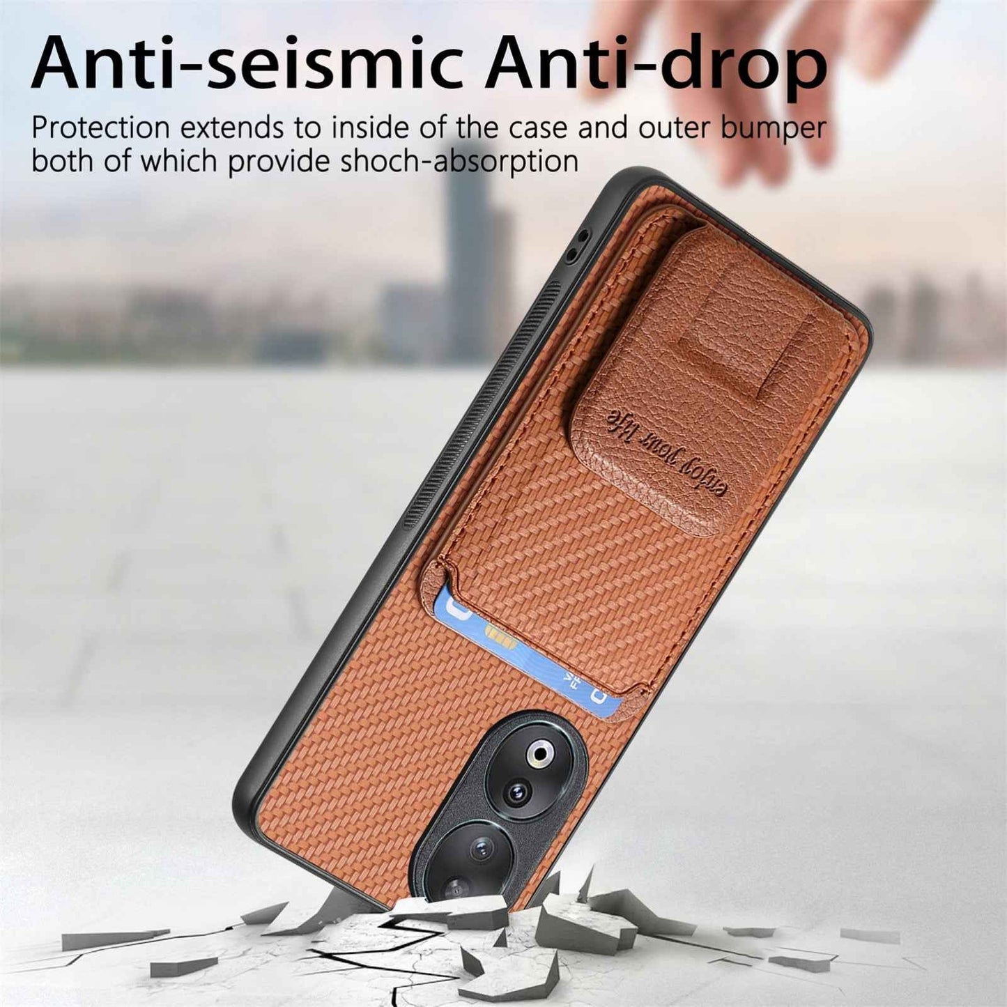 For-Honor-X7-Carbon-Fiber-Card-Bag-Fold-Stand-Phone-Case(Brown)