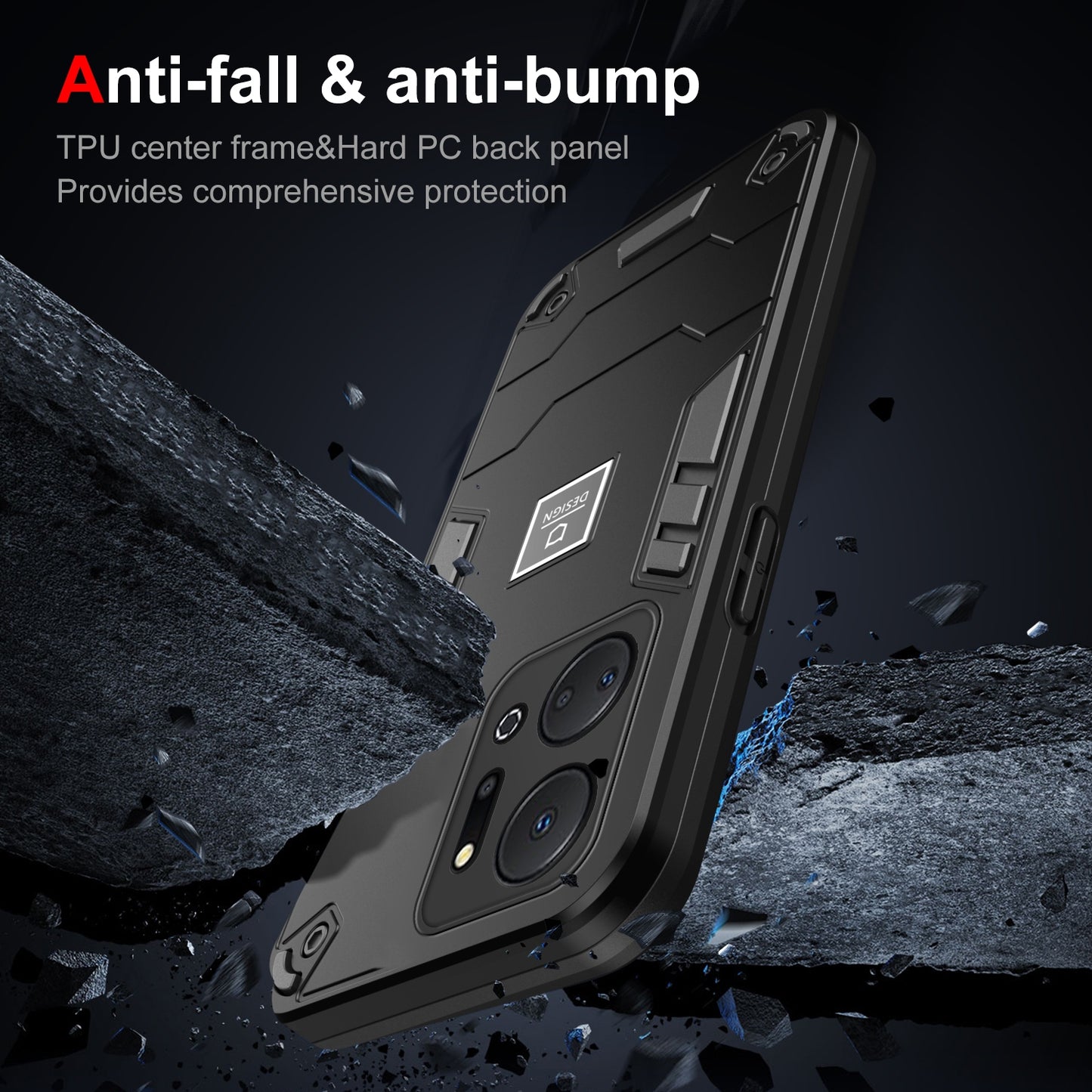 For-Honor-X7a-2-in-1-Shockproof-Phone-Case(Black)