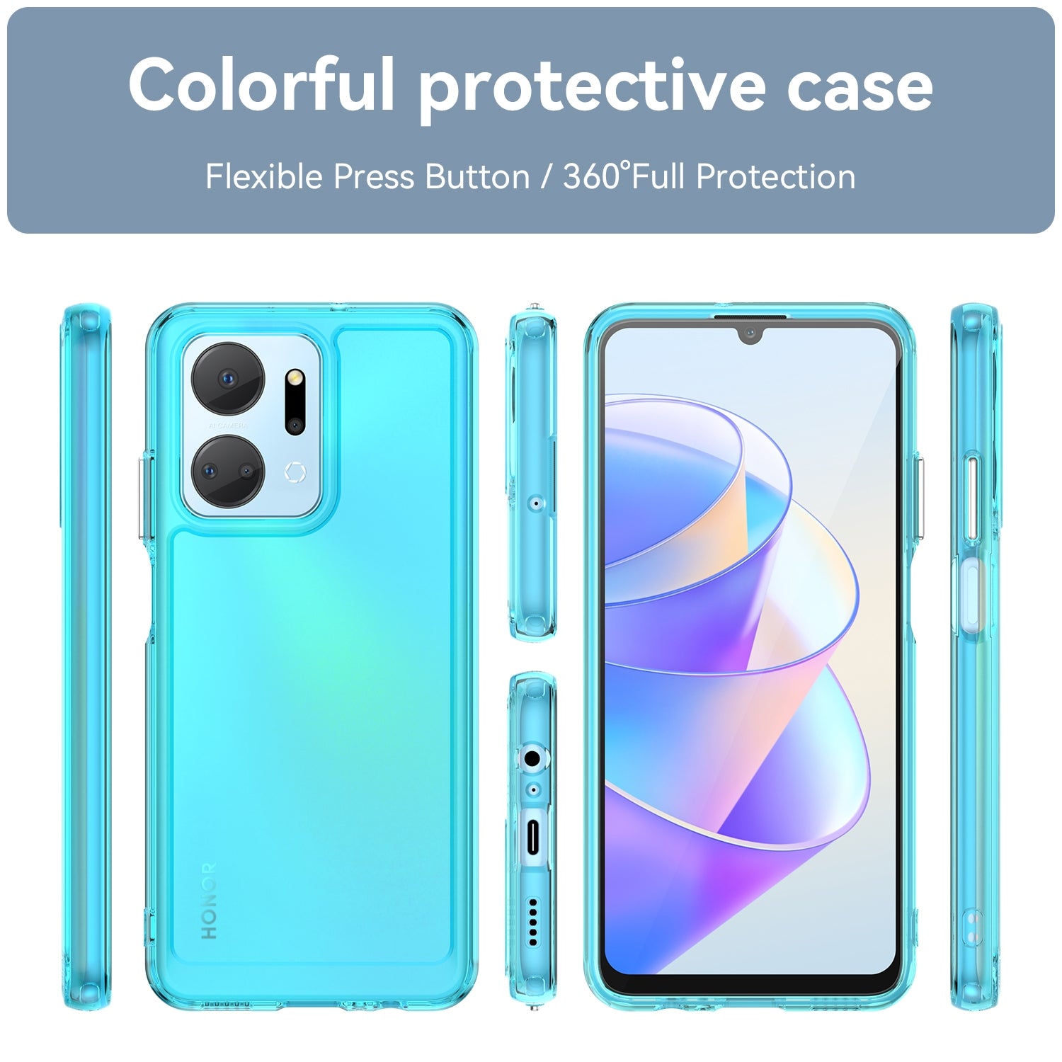 For-Honor-X7a-Candy-Series-TPU-Phone-Case(Transparent-Blue)