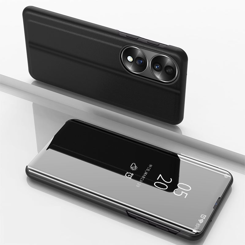 For-Honor-X7b-Plated-Mirror-Horizontal-Flip-Leather-Phone-Case-with-Holder(Black)