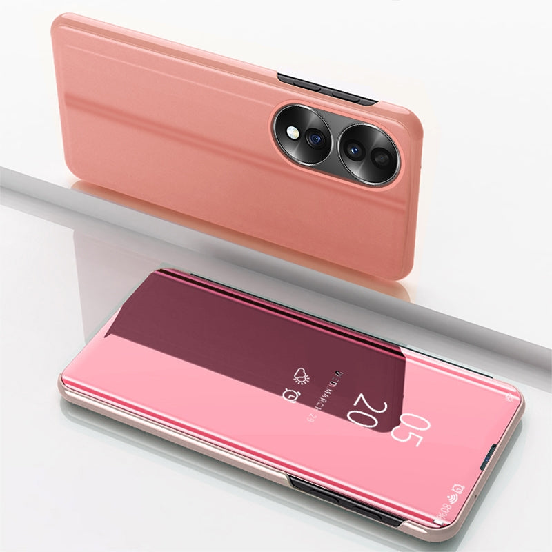 For-Honor-X7b-Plated-Mirror-Horizontal-Flip-Leather-Phone-Case-with-Holder(Rose-Gold)