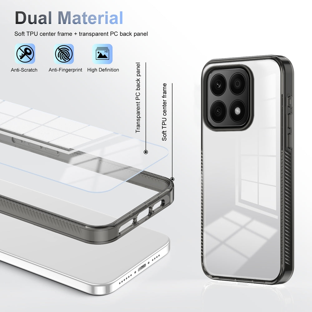 For-Honor-X8a-Anti-slip-Clear-Acrylic-Hybrid-TPU-Phone-Case(Black)