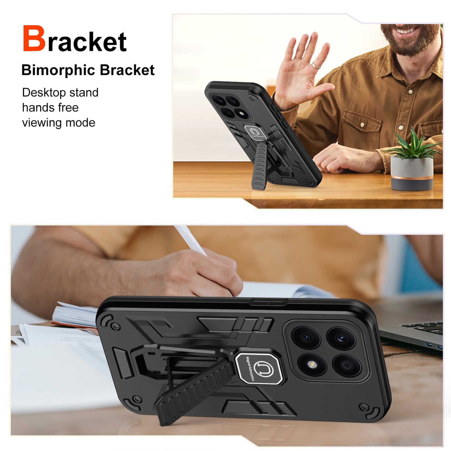 For-Honor-X8a-Shockproof-Holder-Phone-Case(Black)