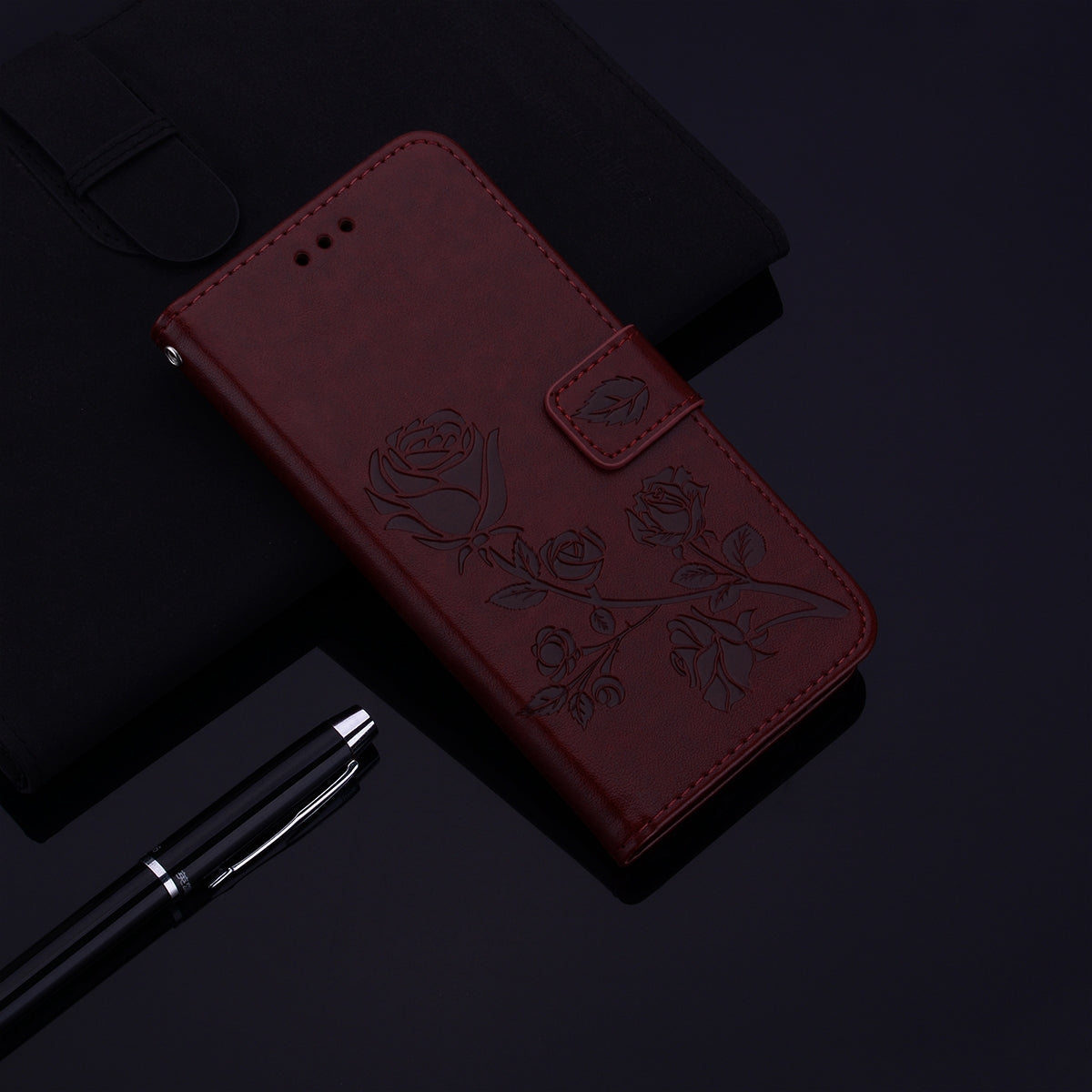 For-Honor-X8a-Rose-Embossed-Flip-PU-Leather-Phone-Case(Brown)