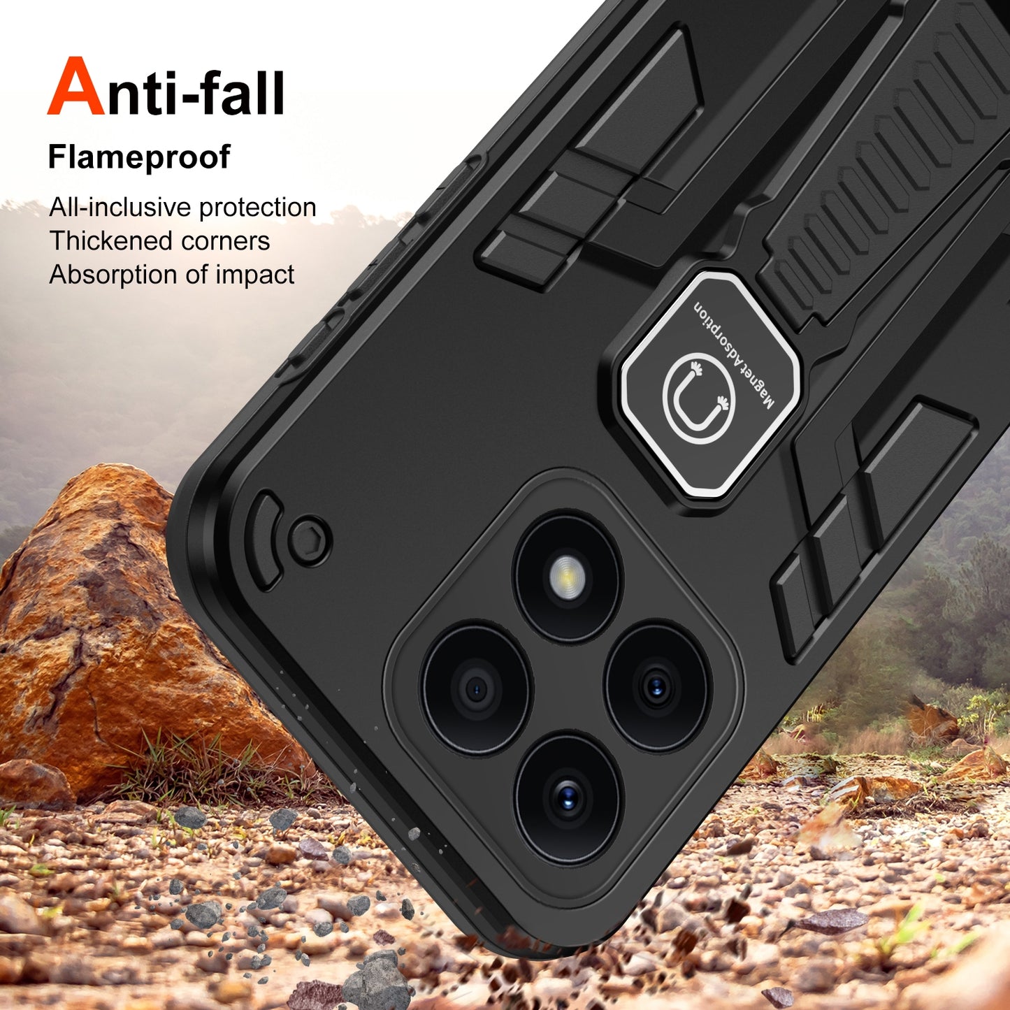 For-Honor-X8a-Shockproof-Holder-Phone-Case(Black)
