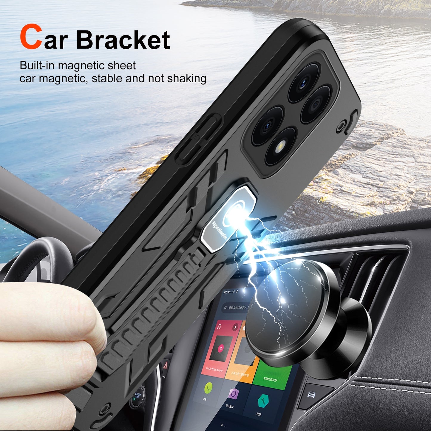 For-Honor-X8a-Shockproof-Holder-Phone-Case(Black)