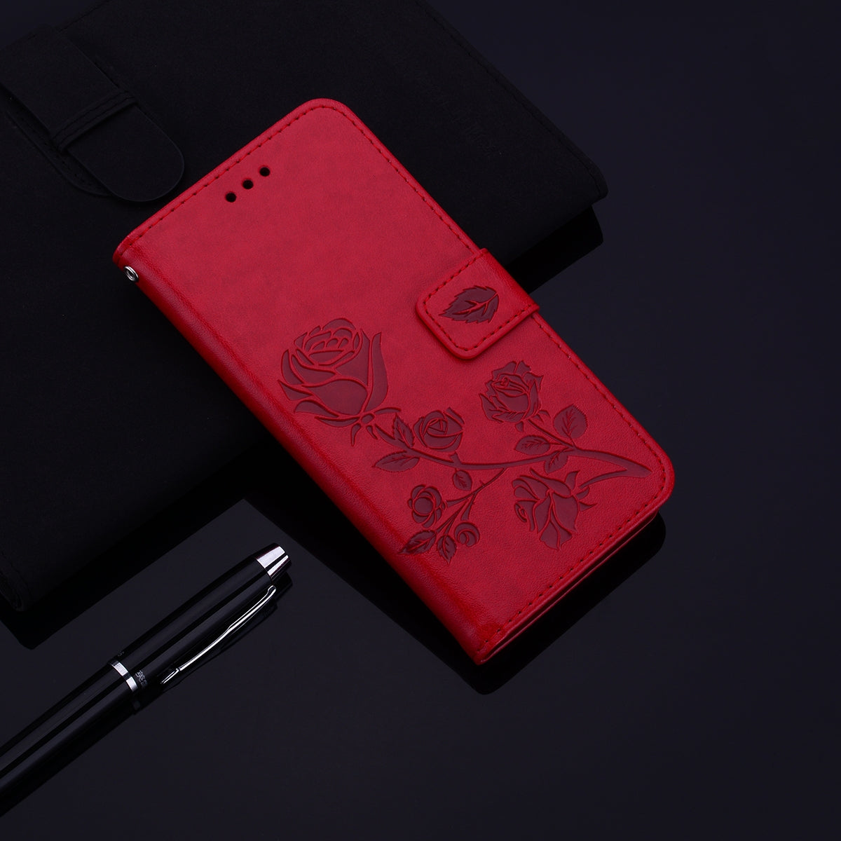 For-Honor-X8a-Rose-Embossed-Flip-PU-Leather-Phone-Case(Red)