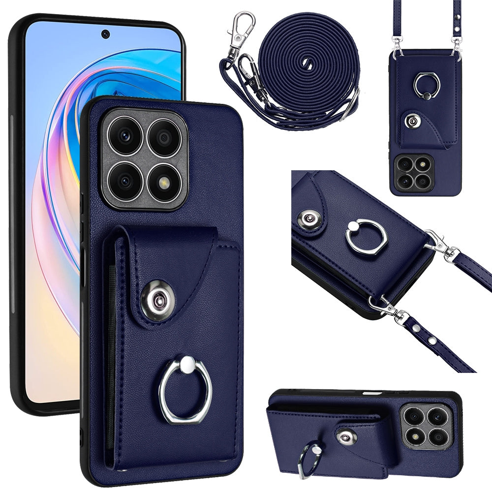For-Honor-X8a-Organ-Card-Bag-Ring-Holder-Phone-Case-with-Long-Lanyard(Blue)