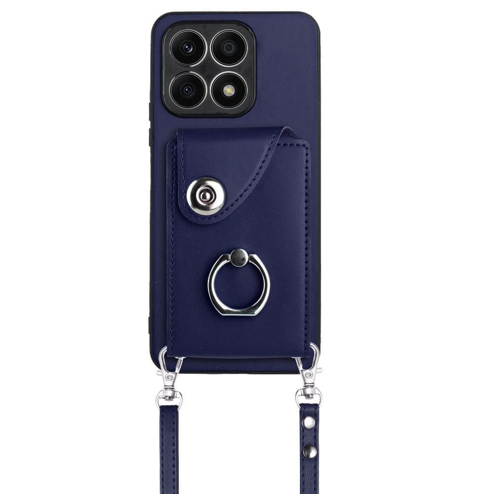 For-Honor-X8a-Organ-Card-Bag-Ring-Holder-Phone-Case-with-Long-Lanyard(Blue)