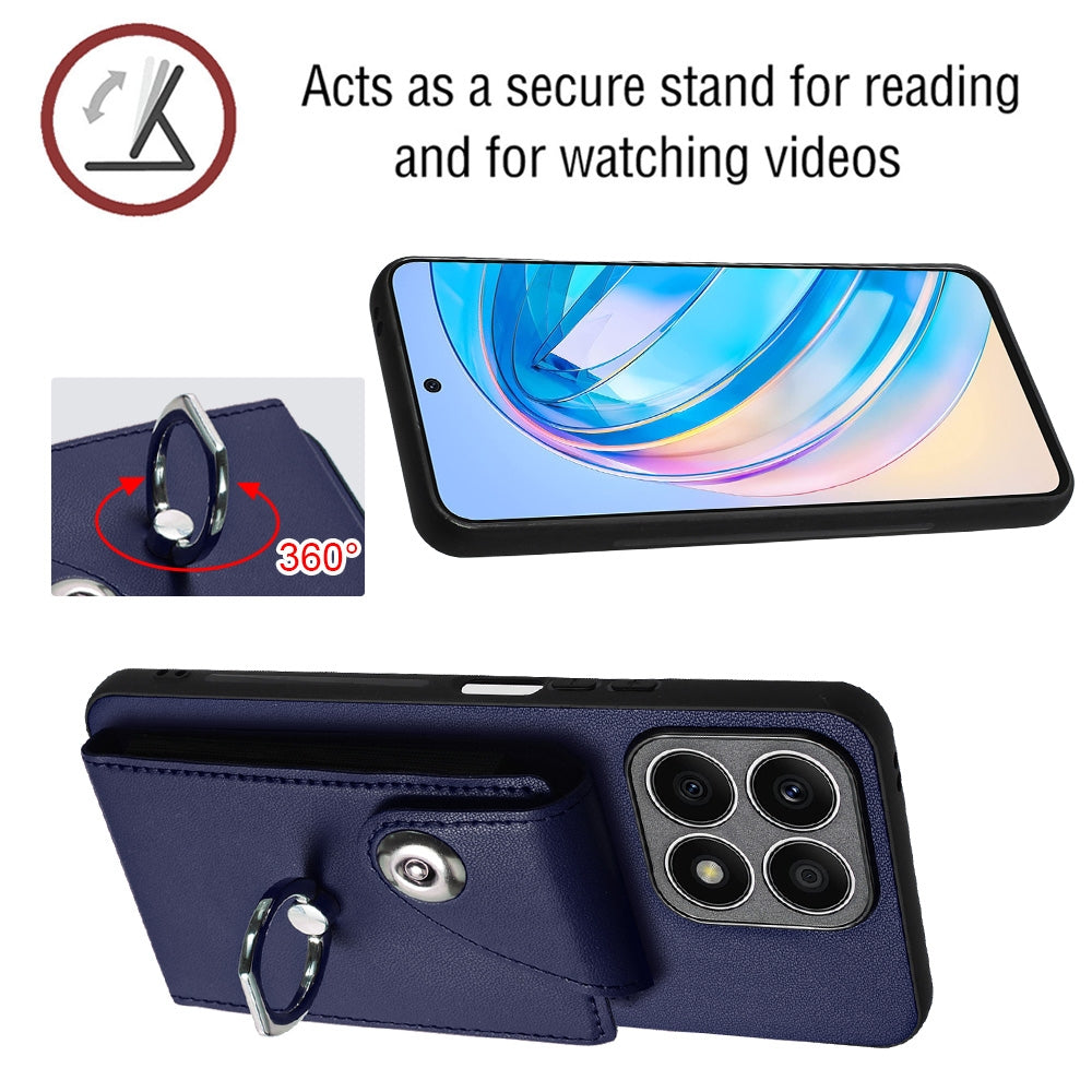 For-Honor-X8a-Organ-Card-Bag-Ring-Holder-Phone-Case-with-Long-Lanyard(Blue)
