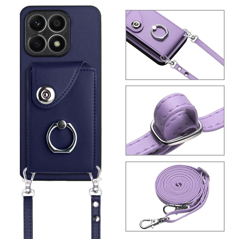 For-Honor-X8a-Organ-Card-Bag-Ring-Holder-Phone-Case-with-Long-Lanyard(Blue)