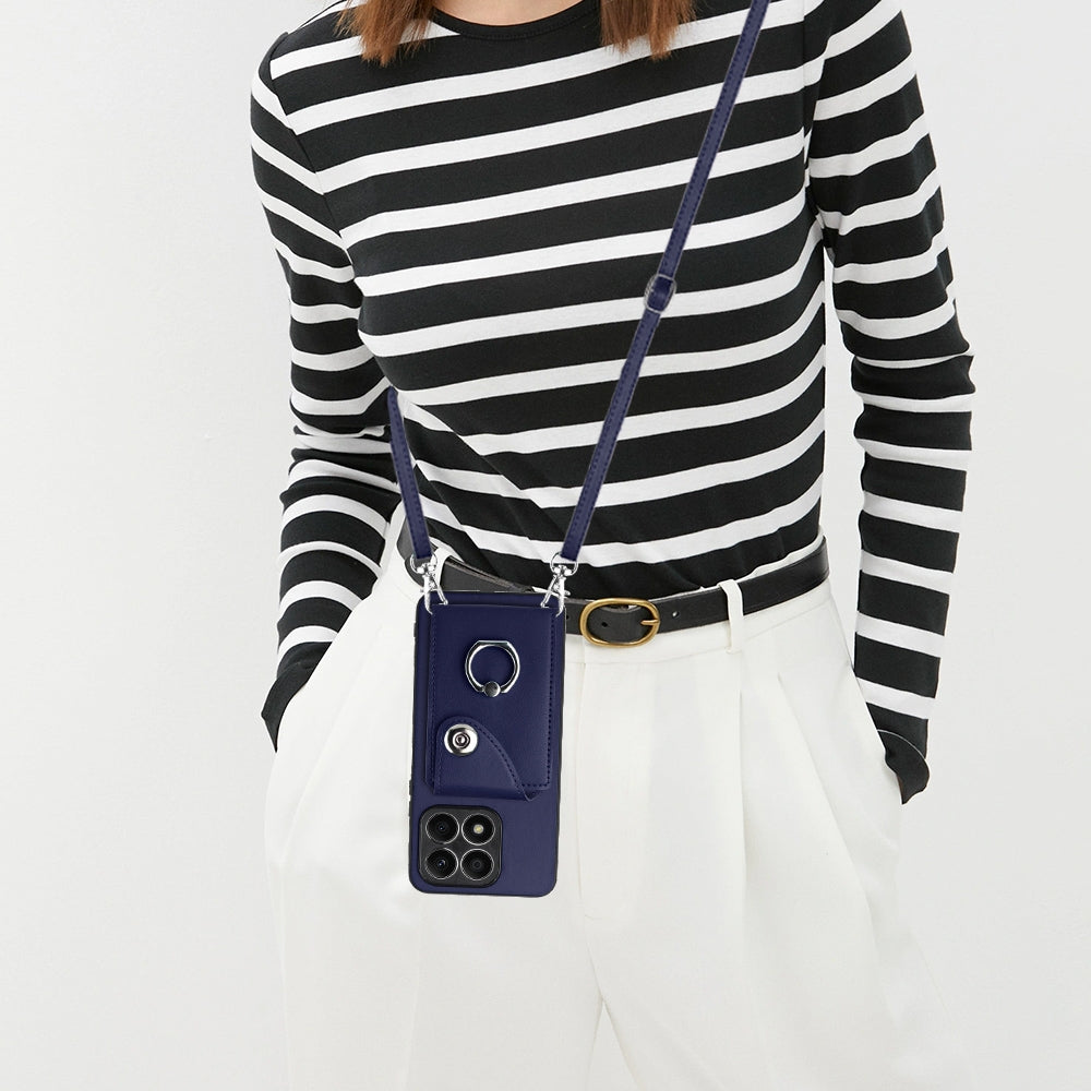 For-Honor-X8a-Organ-Card-Bag-Ring-Holder-Phone-Case-with-Long-Lanyard(Blue)