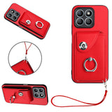 For-Honor-X8b-4G-Global-Organ-Card-Bag-Ring-Holder-PU-Phone-Case-with-Lanyard(Red)