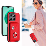 For-Honor-X8b-4G-Global-Organ-Card-Bag-Ring-Holder-PU-Phone-Case-with-Lanyard(Red)
