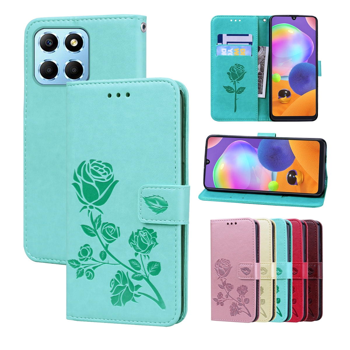For-Honor-X8b-Rose-Embossed-Flip-PU-Leather-Phone-Case(Green)