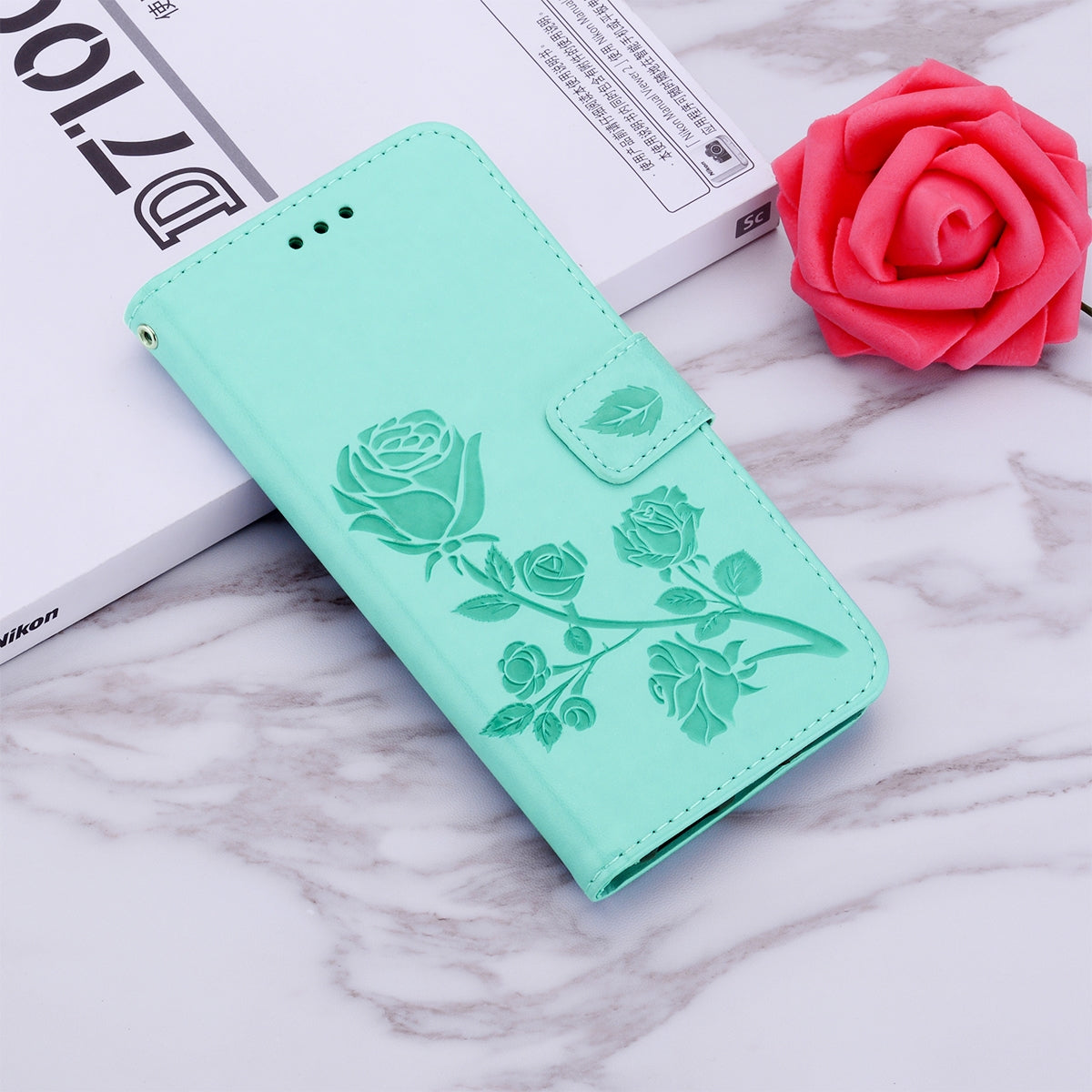 For-Honor-X8b-Rose-Embossed-Flip-PU-Leather-Phone-Case(Green)