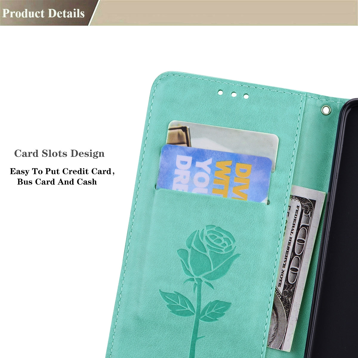 For-Honor-X8b-Rose-Embossed-Flip-PU-Leather-Phone-Case(Green)