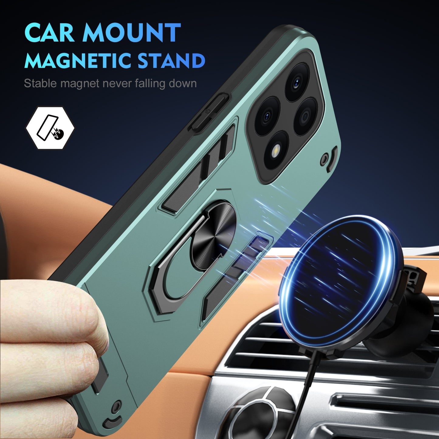 For-Honor-X8b-Shockproof-Metal-Ring-Holder-Phone-Case(Green)