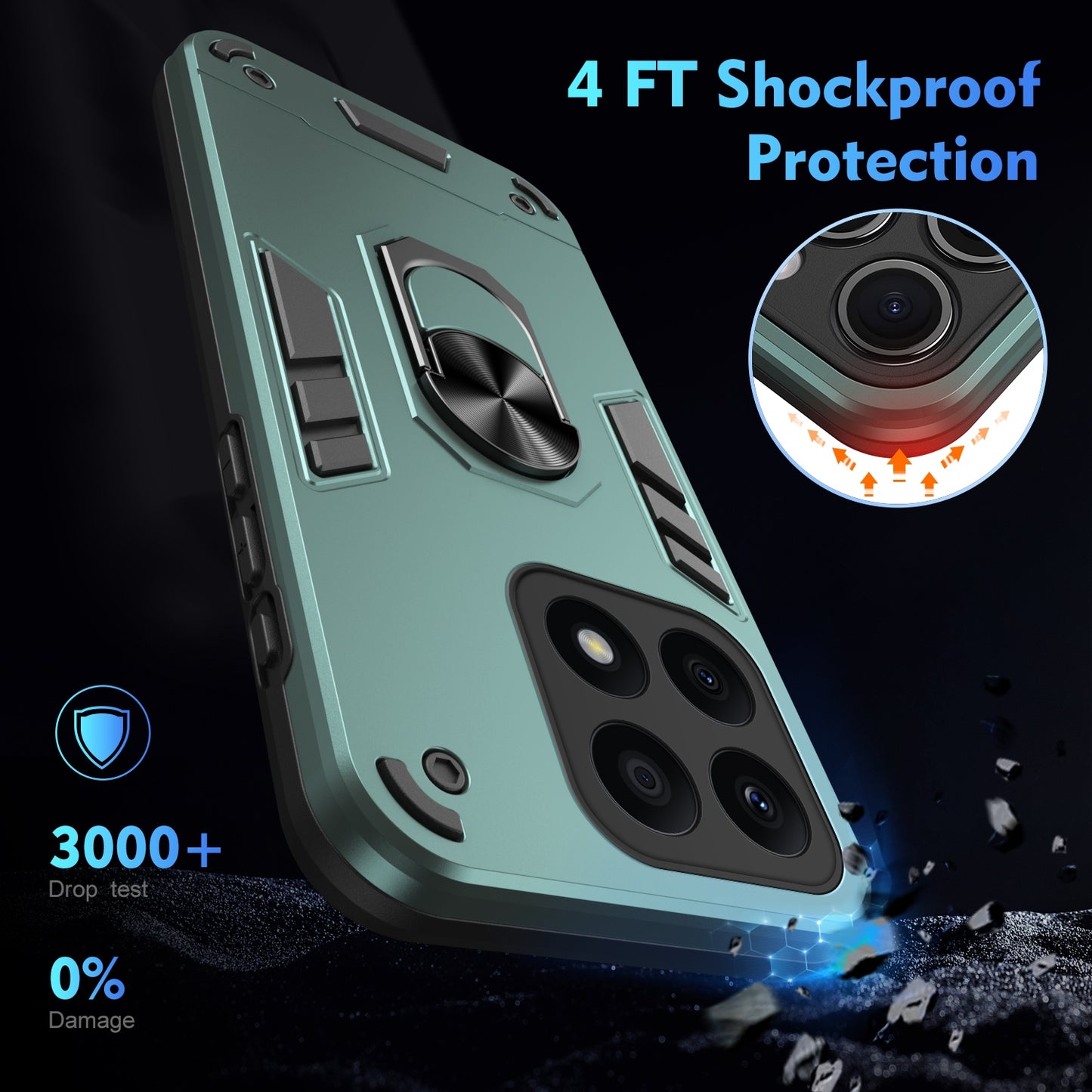 For-Honor-X8b-Shockproof-Metal-Ring-Holder-Phone-Case(Green)