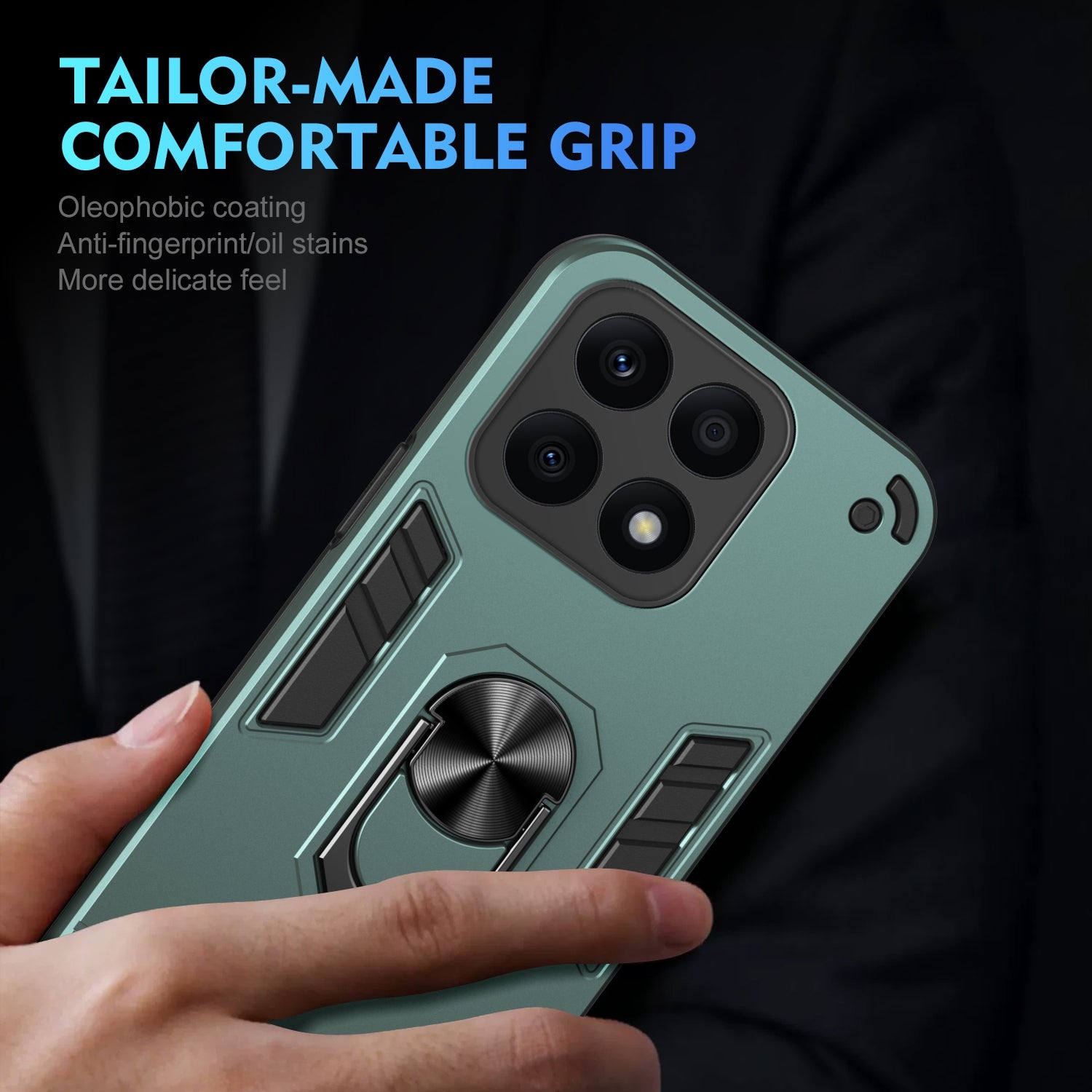 For-Honor-X8b-Shockproof-Metal-Ring-Holder-Phone-Case(Green)