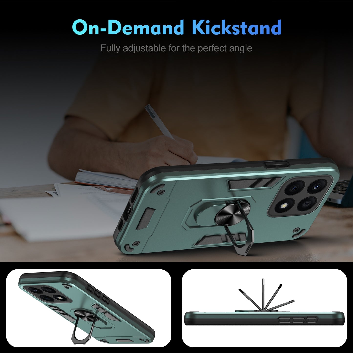 For-Honor-X8b-Shockproof-Metal-Ring-Holder-Phone-Case(Green)
