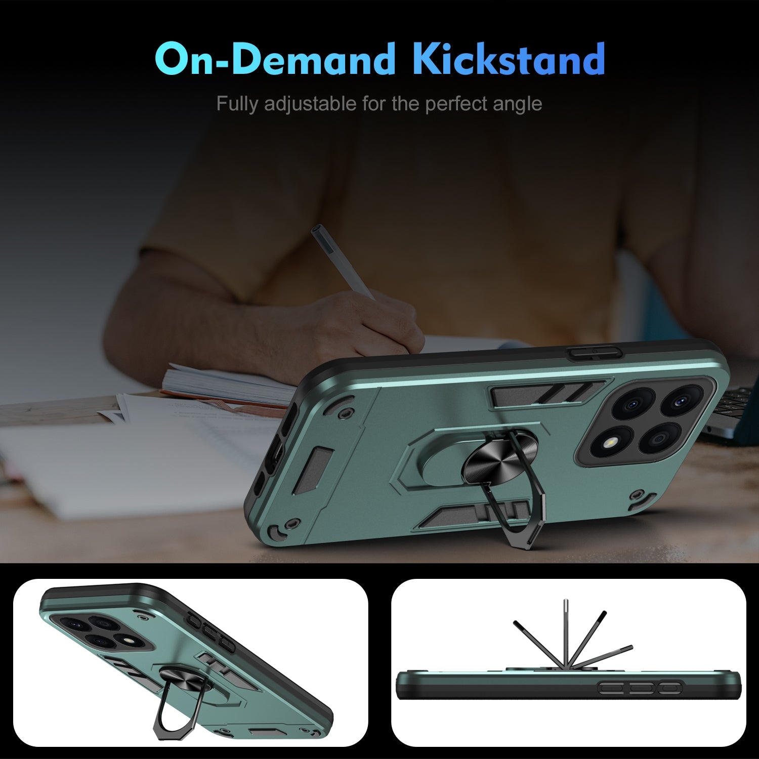 For-Honor-X8b-Shockproof-Metal-Ring-Holder-Phone-Case(Green)