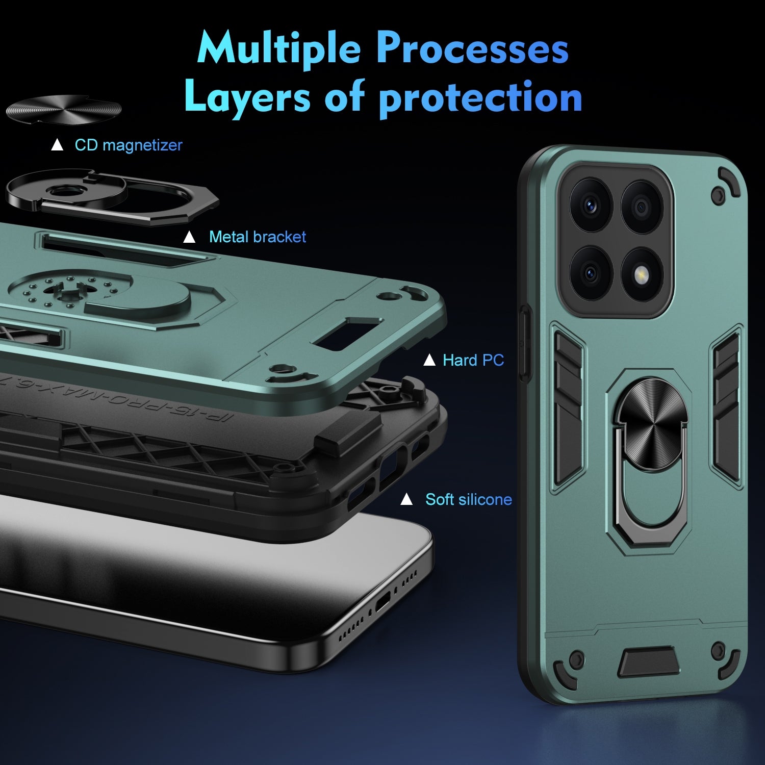 For-Honor-X8b-Shockproof-Metal-Ring-Holder-Phone-Case(Green)