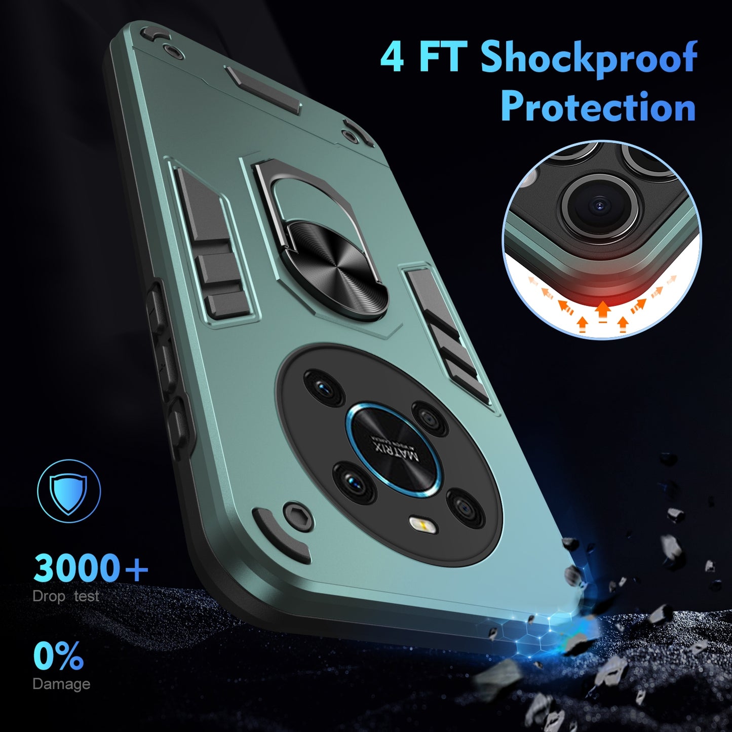 For-Honor-X9-Shockproof-Metal-Ring-Holder-Phone-Case(Green)