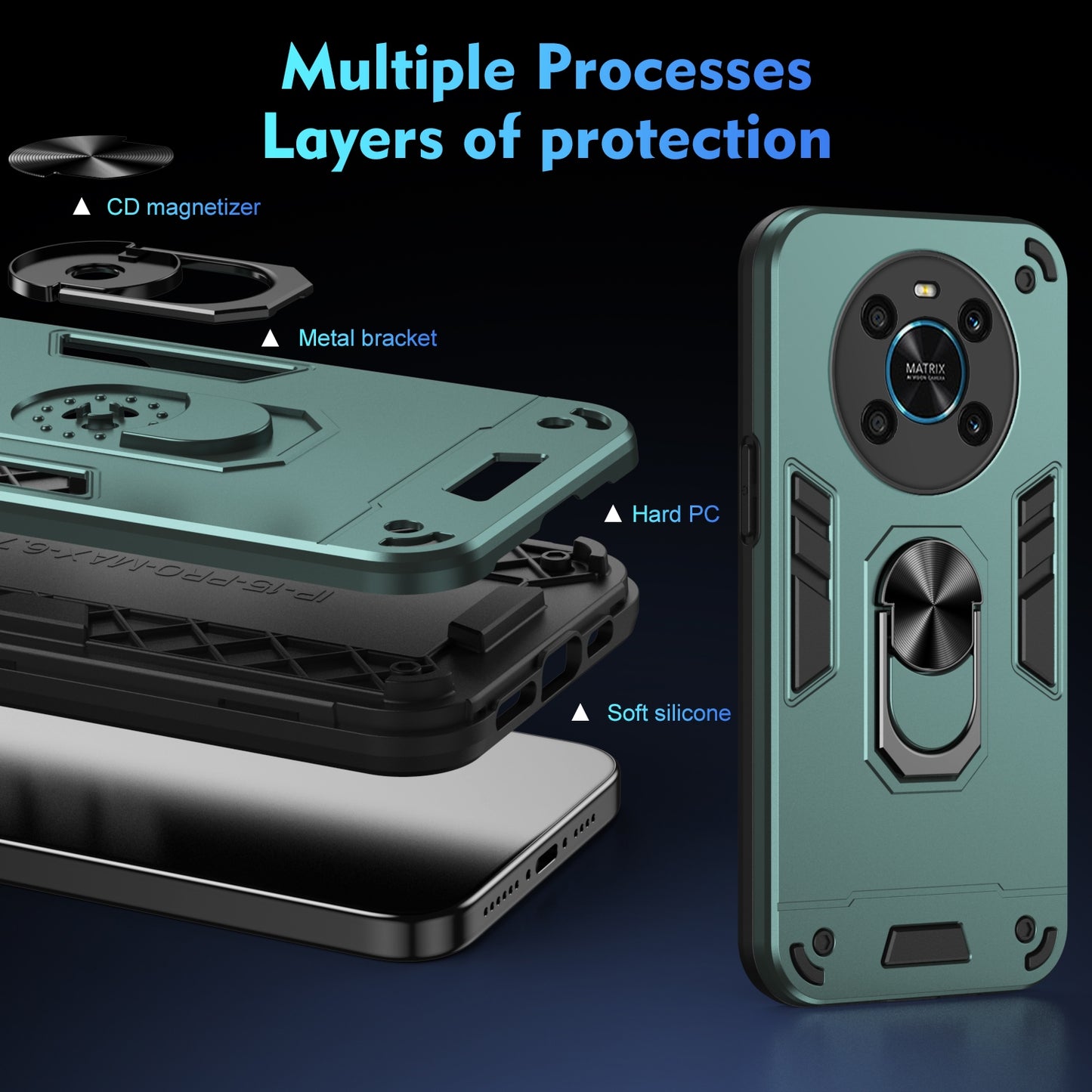 For-Honor-X9-Shockproof-Metal-Ring-Holder-Phone-Case(Green)