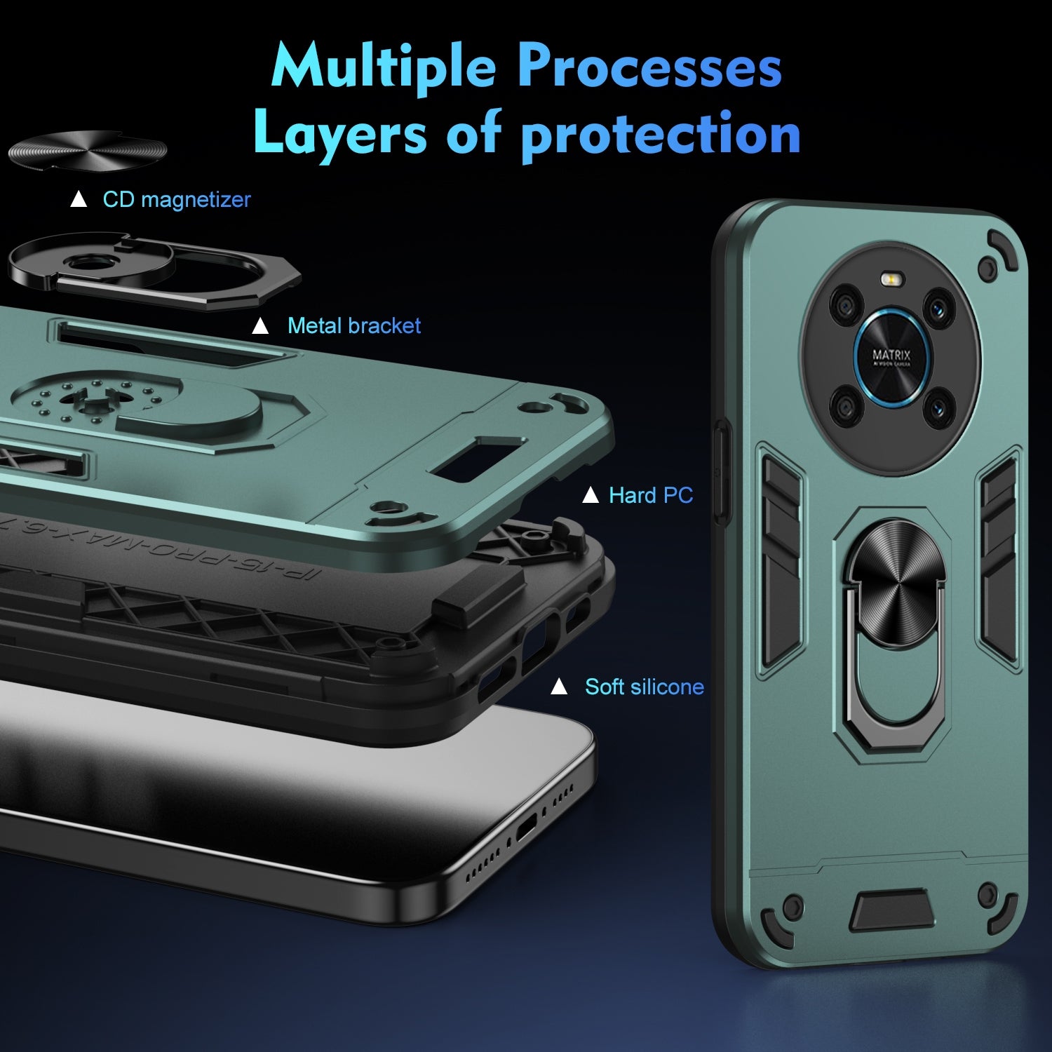 For-Honor-X9-Shockproof-Metal-Ring-Holder-Phone-Case(Green)