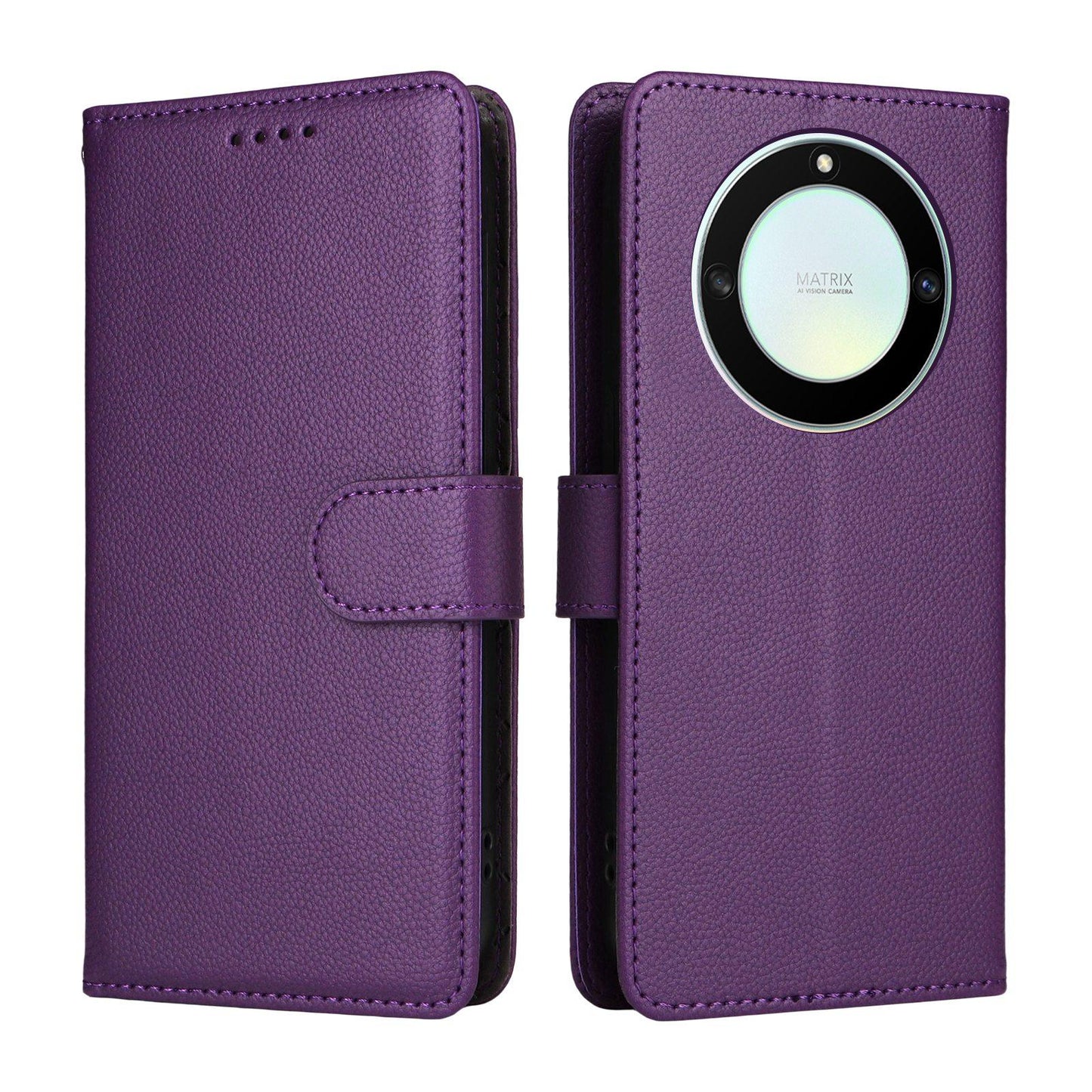 For-Honor-X9a-5G-/-X40-5G-/-Magic5-Lite-Litchi-Texture-RFID-Blocking-3-Card-Wallet-Leather-Phone-Case(Purple)