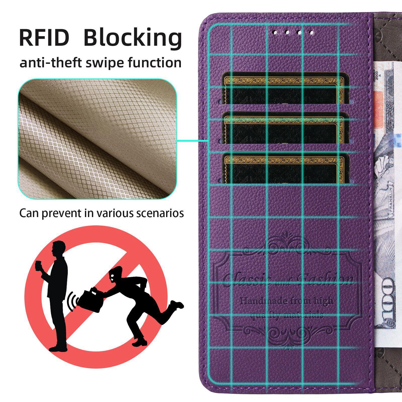For-Honor-X9a-5G-/-X40-5G-/-Magic5-Lite-Litchi-Texture-RFID-Blocking-3-Card-Wallet-Leather-Phone-Case(Purple)