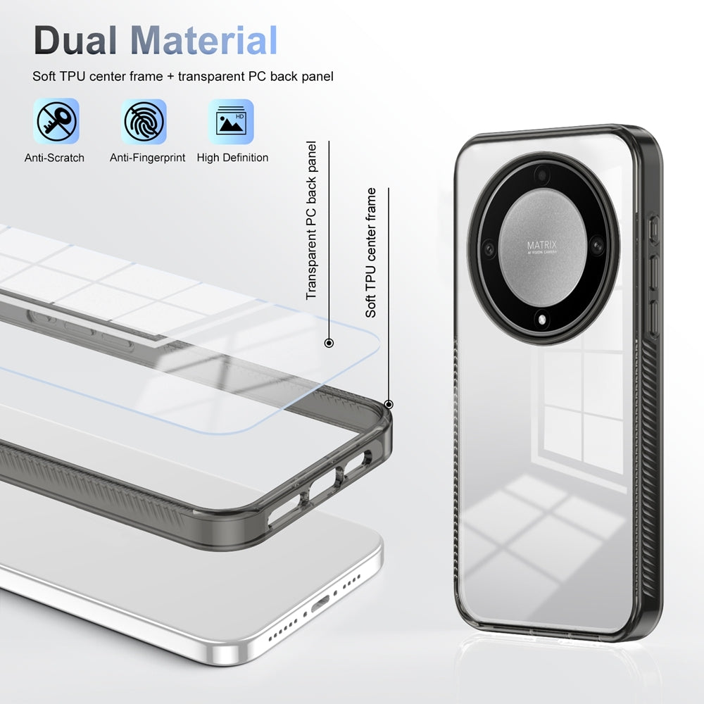 For-Honor-X9a-Anti-slip-Clear-Acrylic-Hybrid-TPU-Phone-Case(Black)
