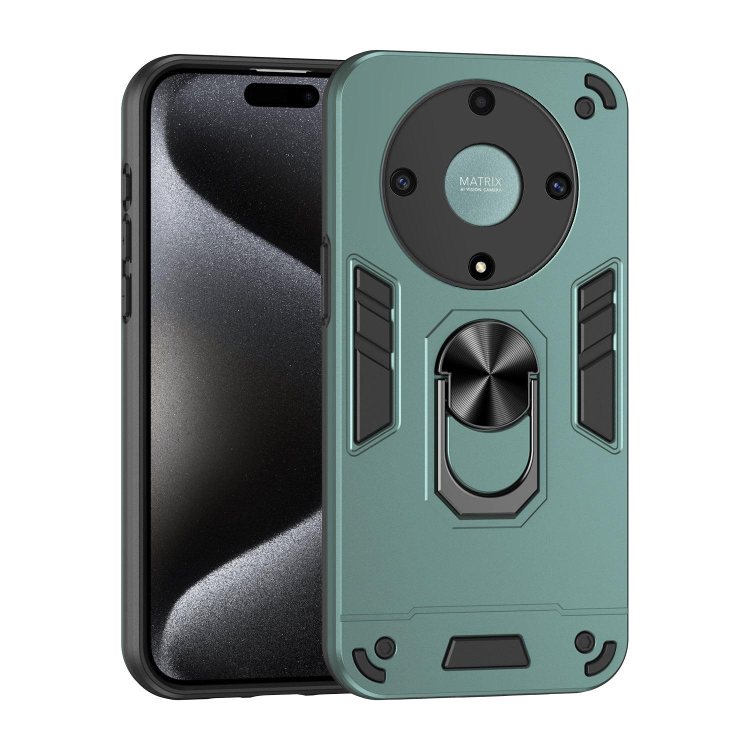 For-Honor-X9a-Shockproof-Metal-Ring-Holder-Phone-Case(Green)