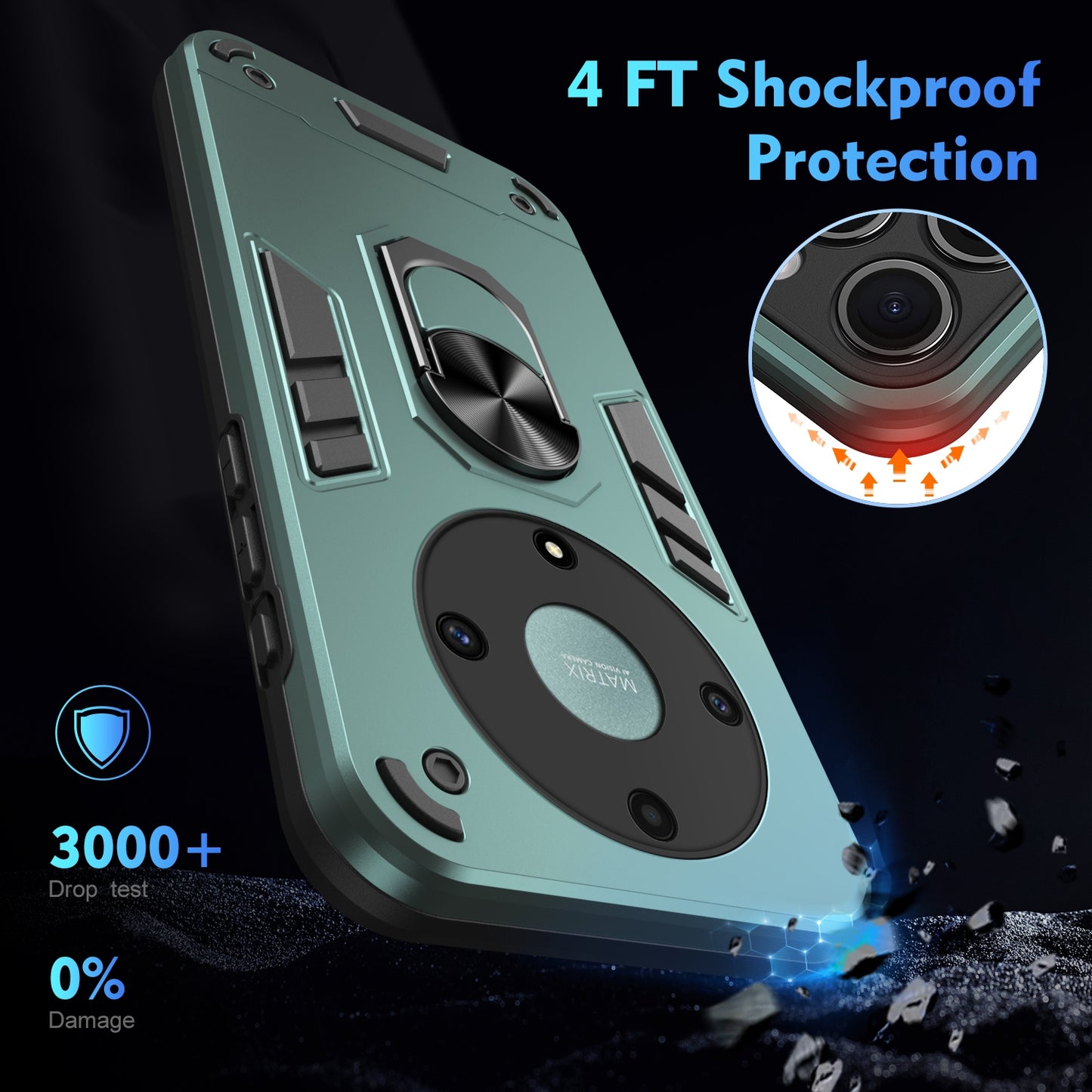 For-Honor-X9a-Shockproof-Metal-Ring-Holder-Phone-Case(Green)