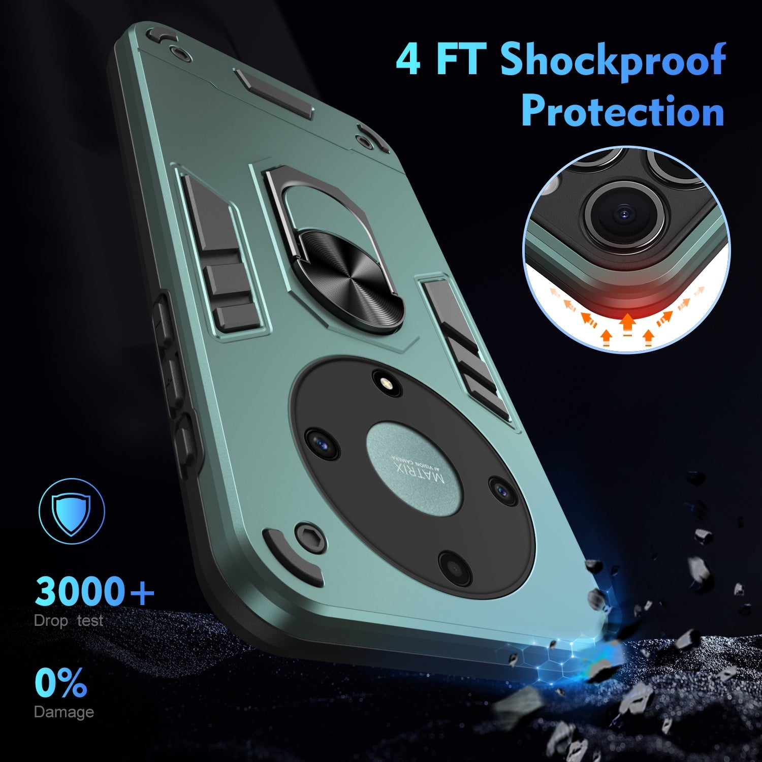 For-Honor-X9a-Shockproof-Metal-Ring-Holder-Phone-Case(Green)