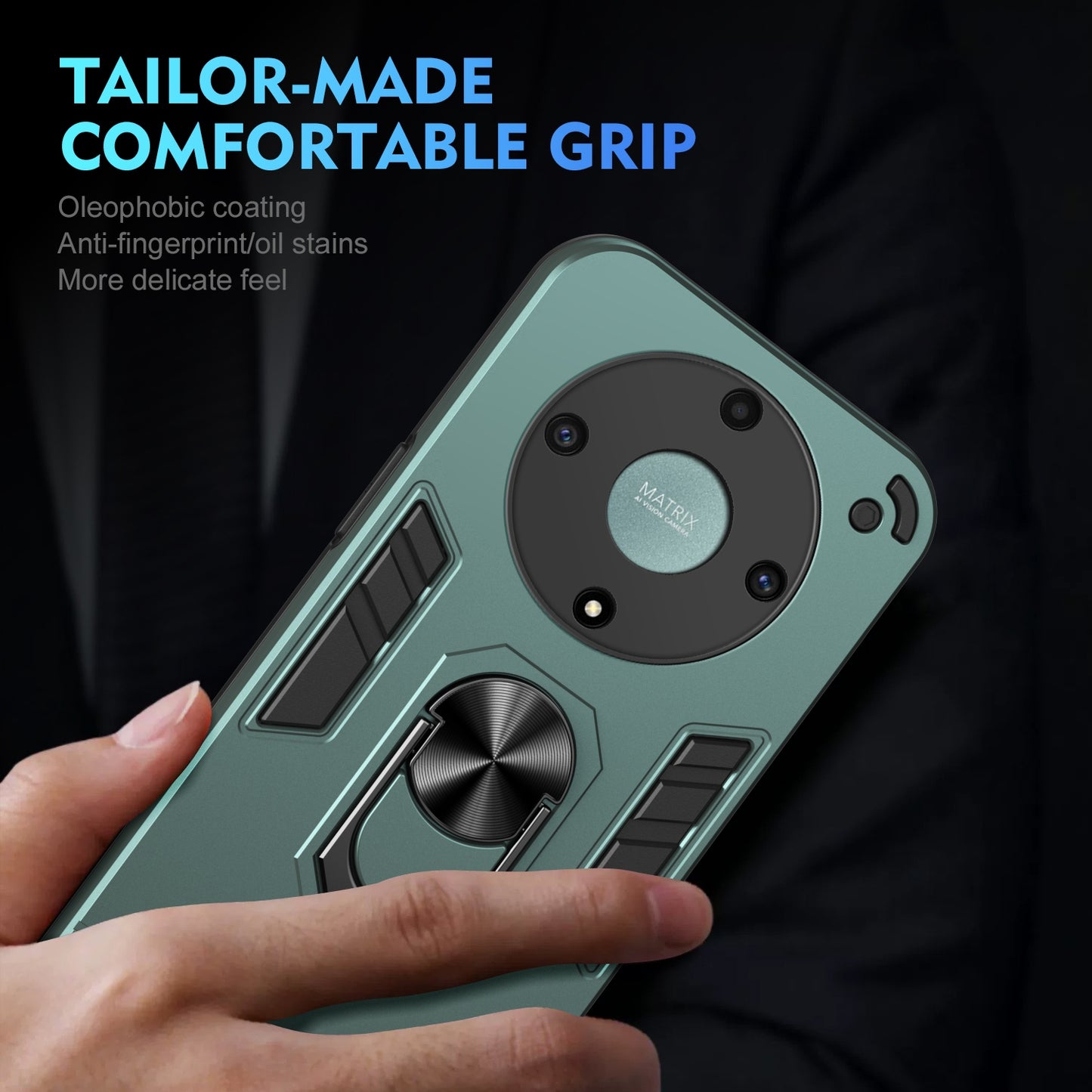 For-Honor-X9a-Shockproof-Metal-Ring-Holder-Phone-Case(Green)