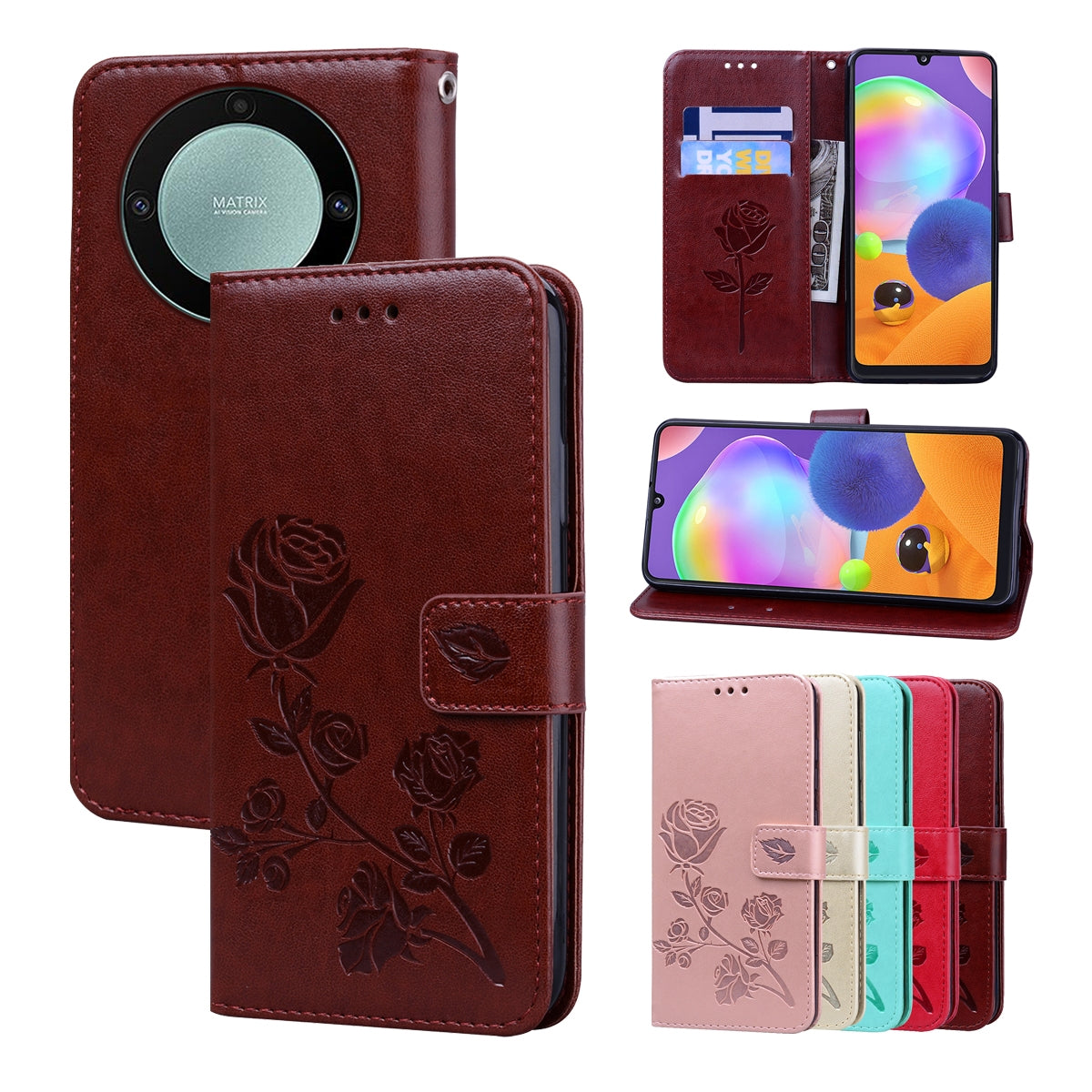 For-Honor-X9a-/-Magic-5-Lite-Rose-Embossed-Flip-PU-Leather-Phone-Case(Brown)