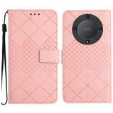 For-Honor-X9a-/-Magic5-Lite-5G-Rhombic-Grid-Texture-Leather-Phone-Case(Pink)