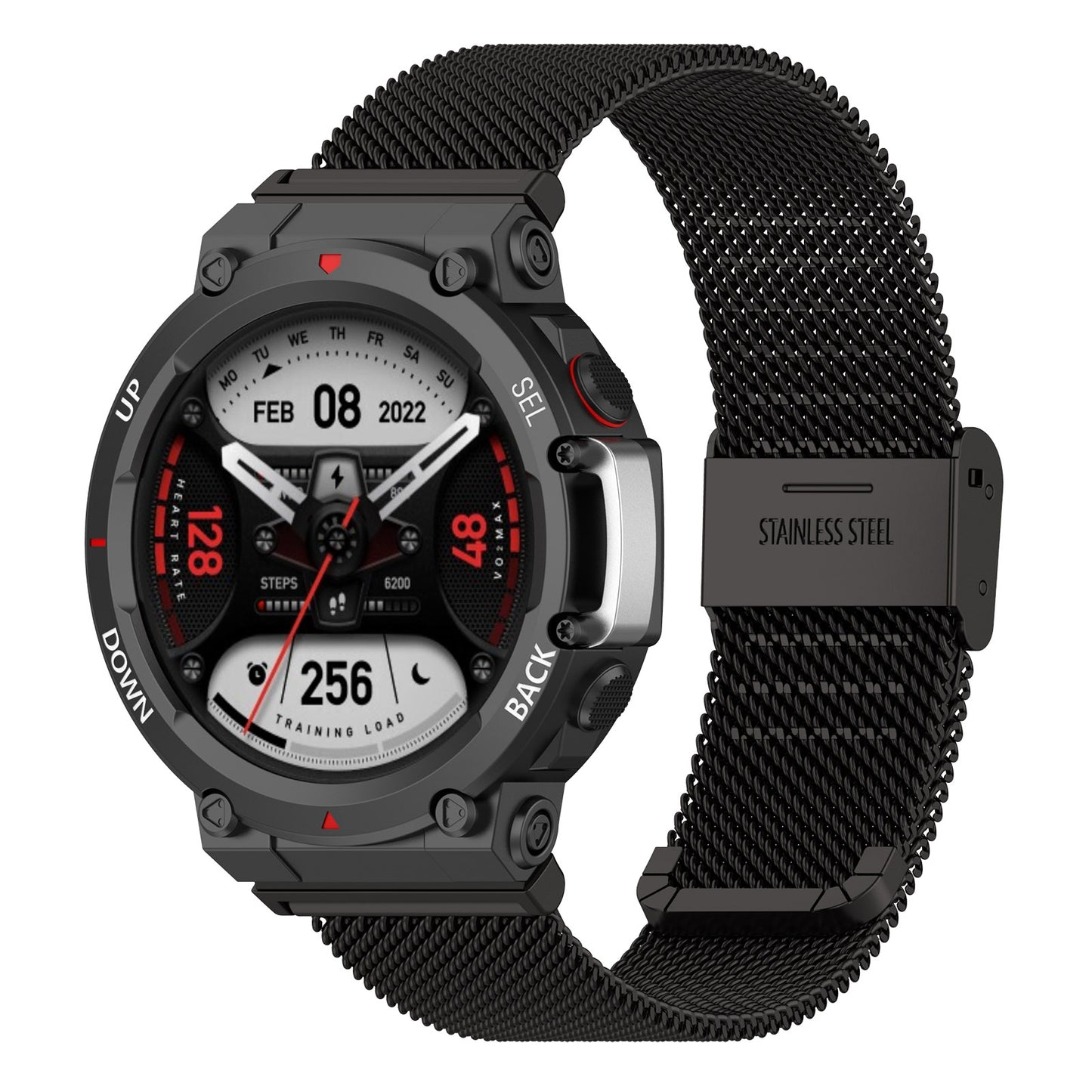 For-Huami-Amazfit-T-Rex-2-Snap-fit-Stainless-Steel-Mesh-Watch-Band(Black)