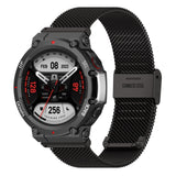 For-Huami-Amazfit-T-Rex-2-Snap-fit-Stainless-Steel-Mesh-Watch-Band(Black)