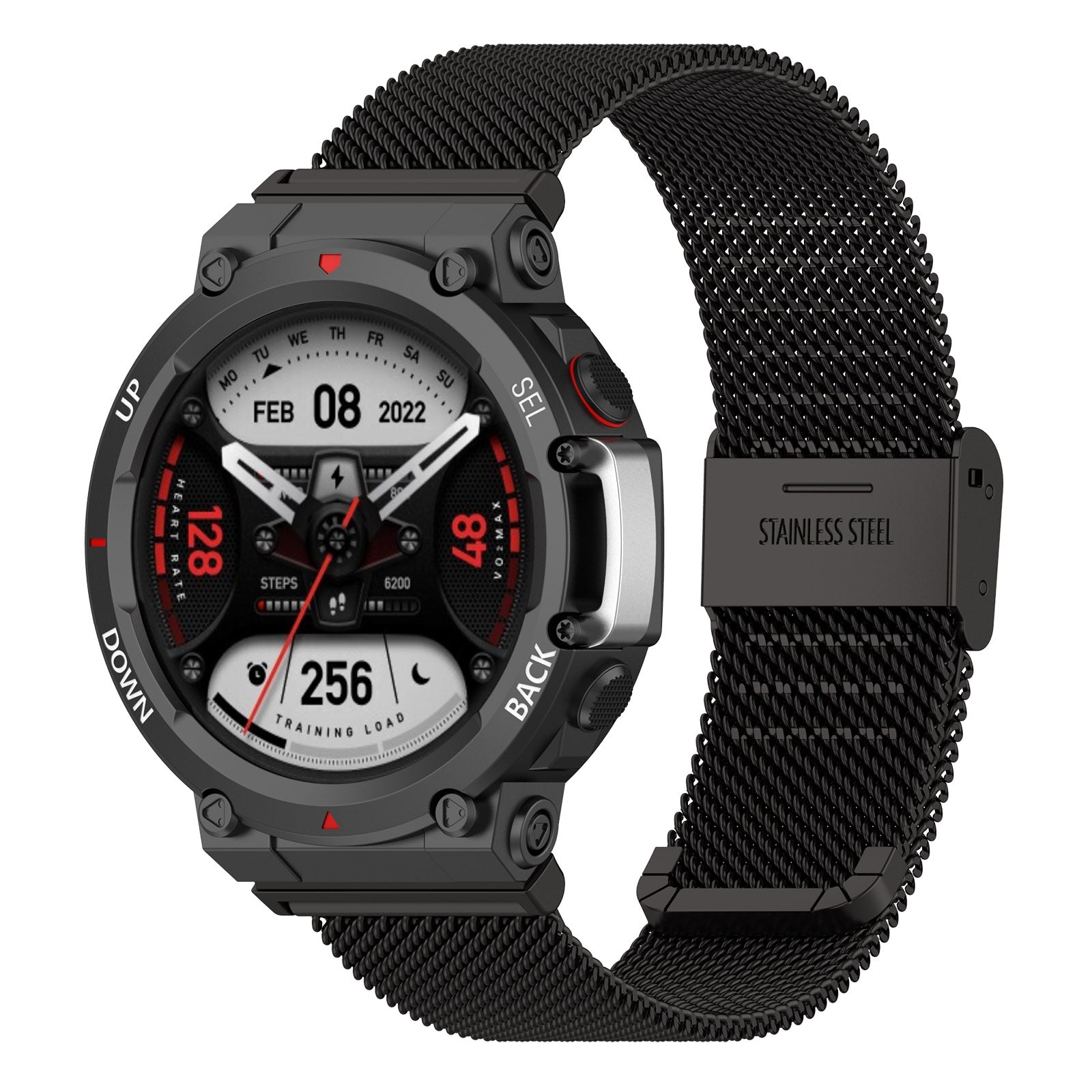 For-Huami-Amazfit-T-Rex-2-Snap-fit-Stainless-Steel-Mesh-Watch-Band(Black)