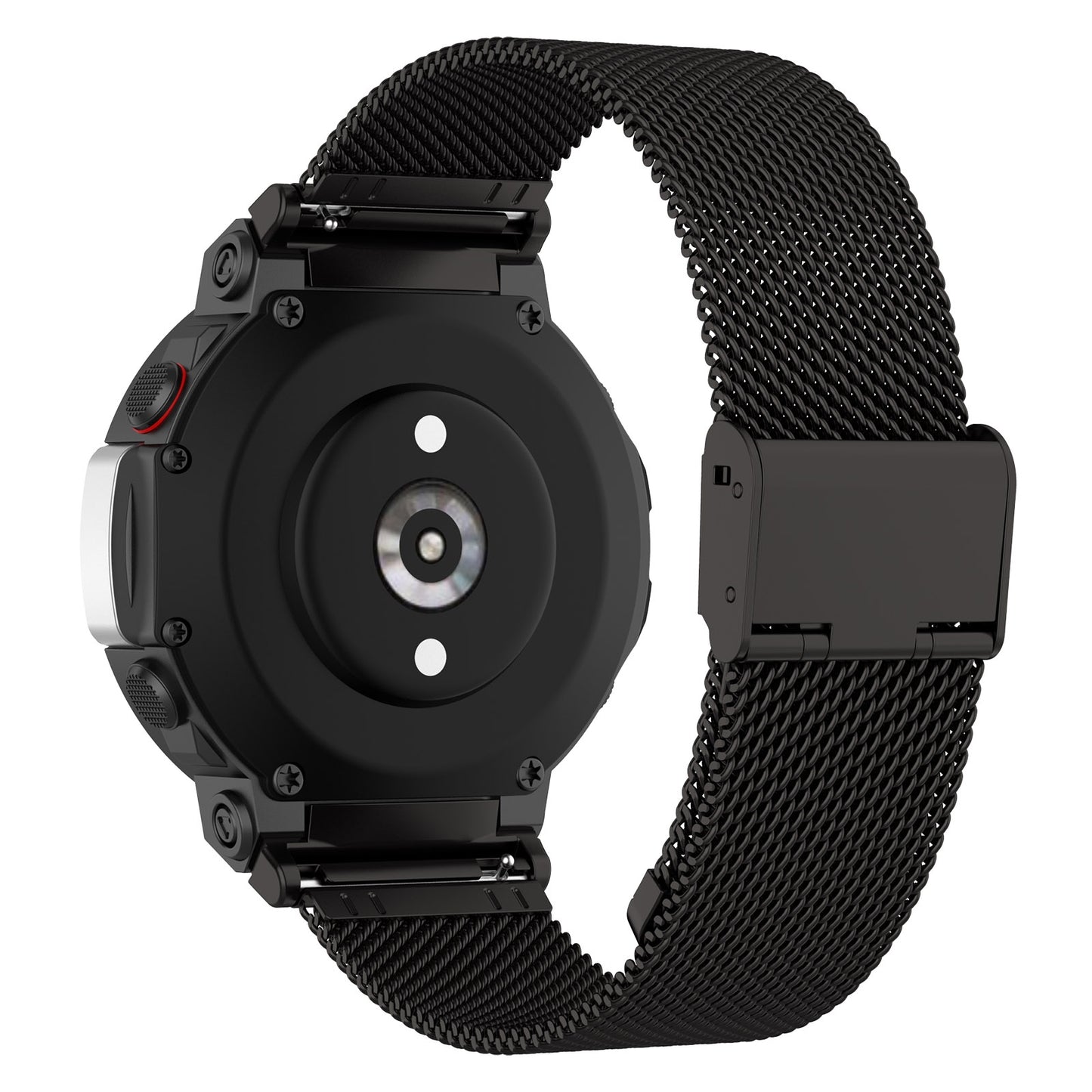 For-Huami-Amazfit-T-Rex-2-Snap-fit-Stainless-Steel-Mesh-Watch-Band(Black)